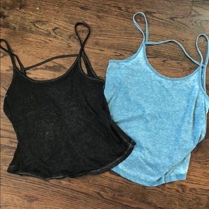 Blue and black tank tops